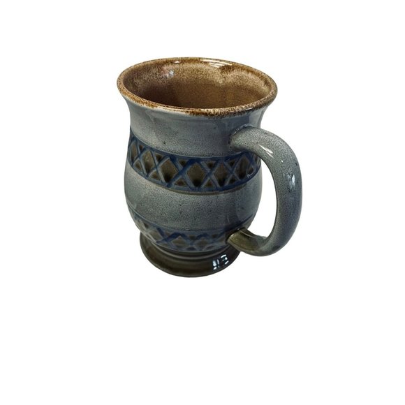 Pottery Coffee Coffee Mug Cup Stoneware Blue Brown Collectible Rare Japan 5 1/4" - Picture 2 of 4
